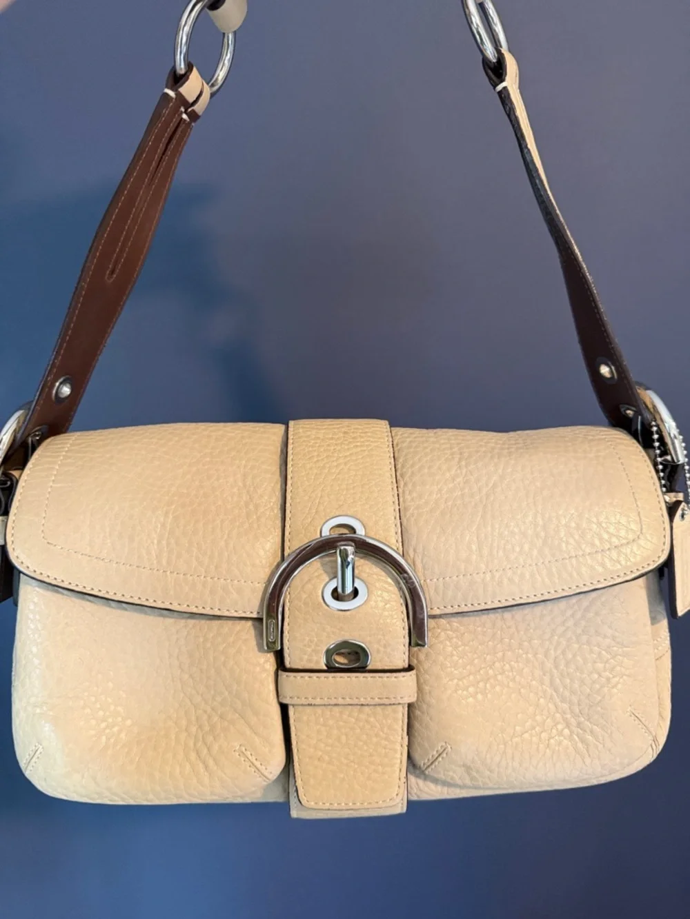 Coach, Women's Pebbled Leather Shoulder Bag in Taupe - Picture 7 of 8